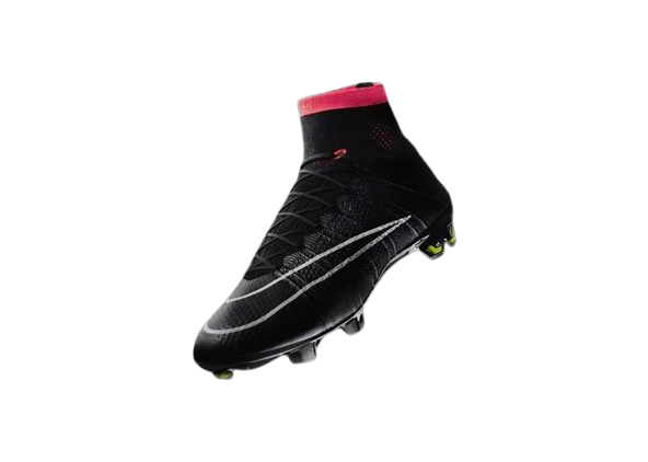 Football boot with gold rim lighting on a black background