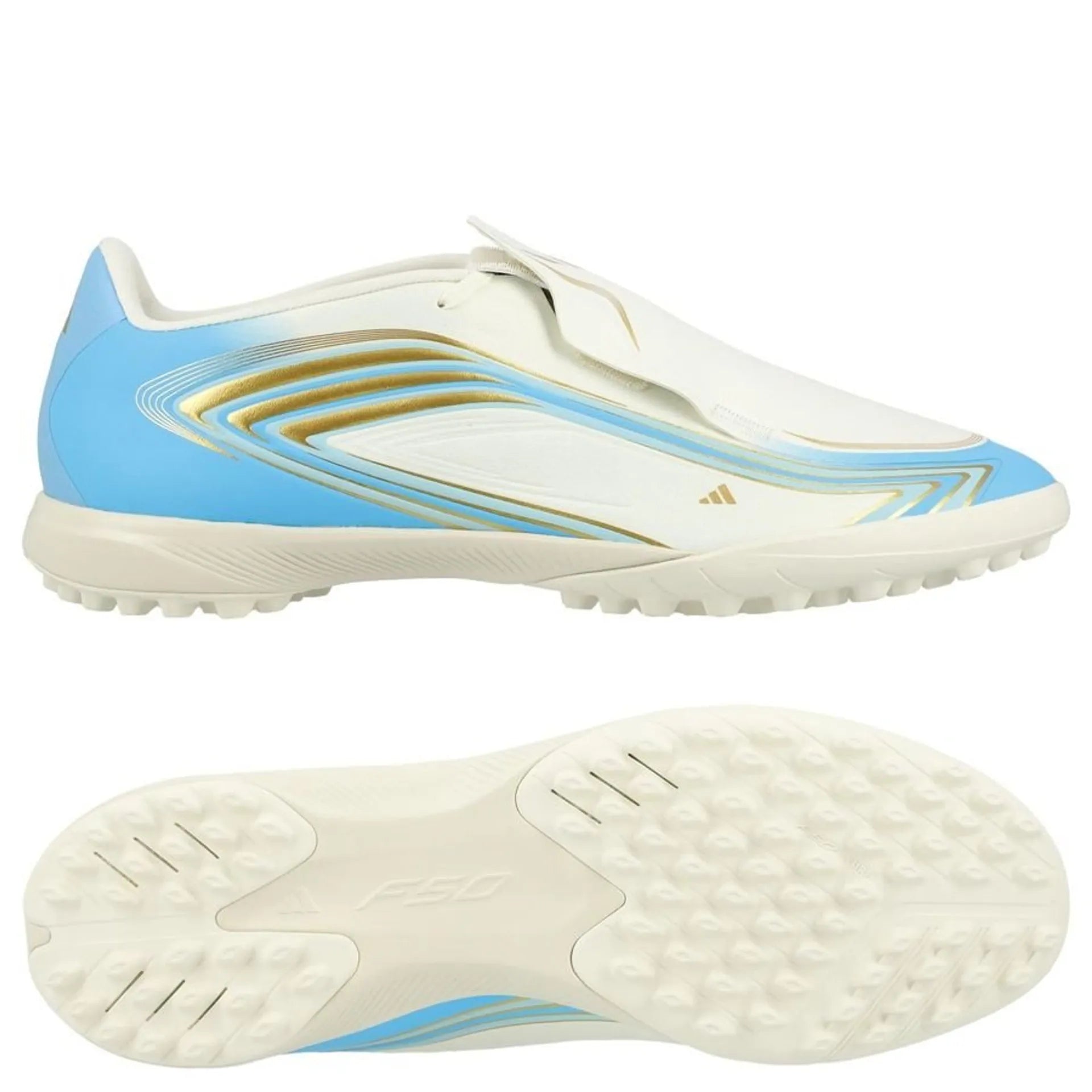 ADIDAS F50 Messi League Laceless TF El Ultimo Tango - Ivory/Semi Blue Burst/Icey Blue Kids edition